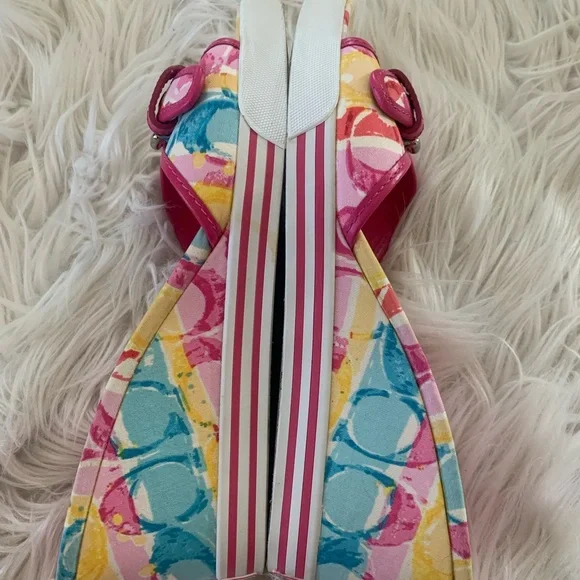 NEW Vintage Coach Hampton Multicolor Pastel Wedges- 9 - Picture 3 of 8